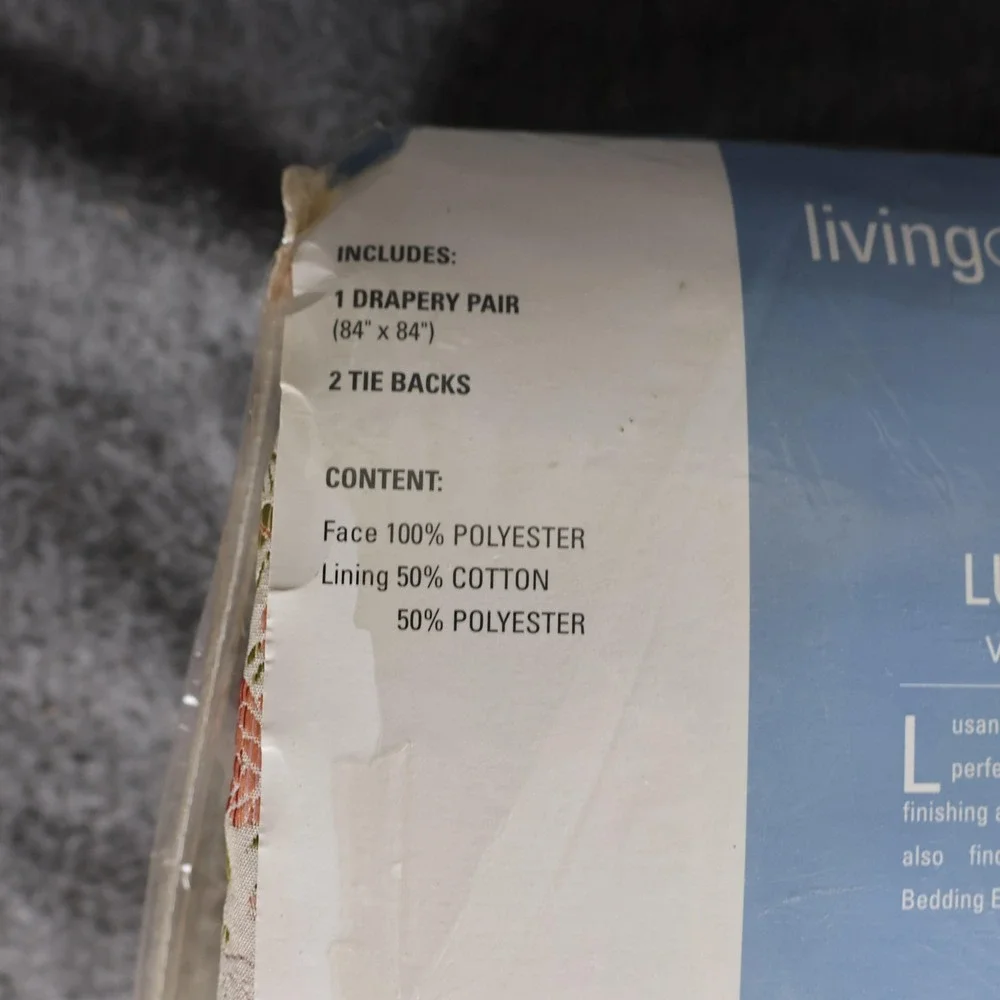 Living Quarters Lusanne Window Drapery Pair 84x84 Beige Floral Lined Rod Pocket